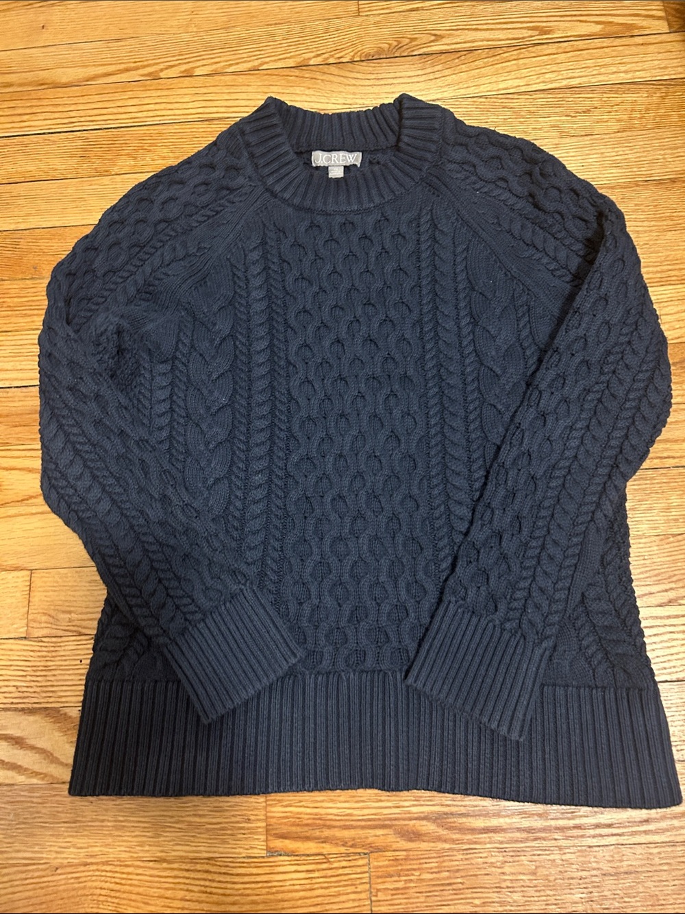 J. Crew Navy Cable Knit Crew Sweater, XS